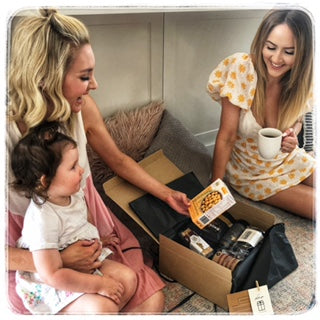 Australian mums with a toddler, enjoying a Beechville Lane Gift Hamper