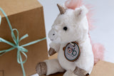 Australian newborn gift box featuring premium baby products, comfort items and thoughtful gifts for growing families. Plush OB Designs unicorn, baby hamper Australia.