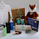 Frankie Fox baby hamper with organic growsuit and Australian gifts for new mum, baby boy hamper, corporate maternity hamper