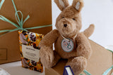 Newborn baby gift hamper Australia featuring high-quality baby essentials, comfort items and memorable keepsake gifts. Plush kangaroo soft toy.