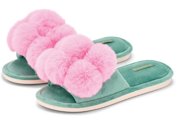 Annabel Trends Pom Pom Slippers - Cosy Luxe - Candy Green