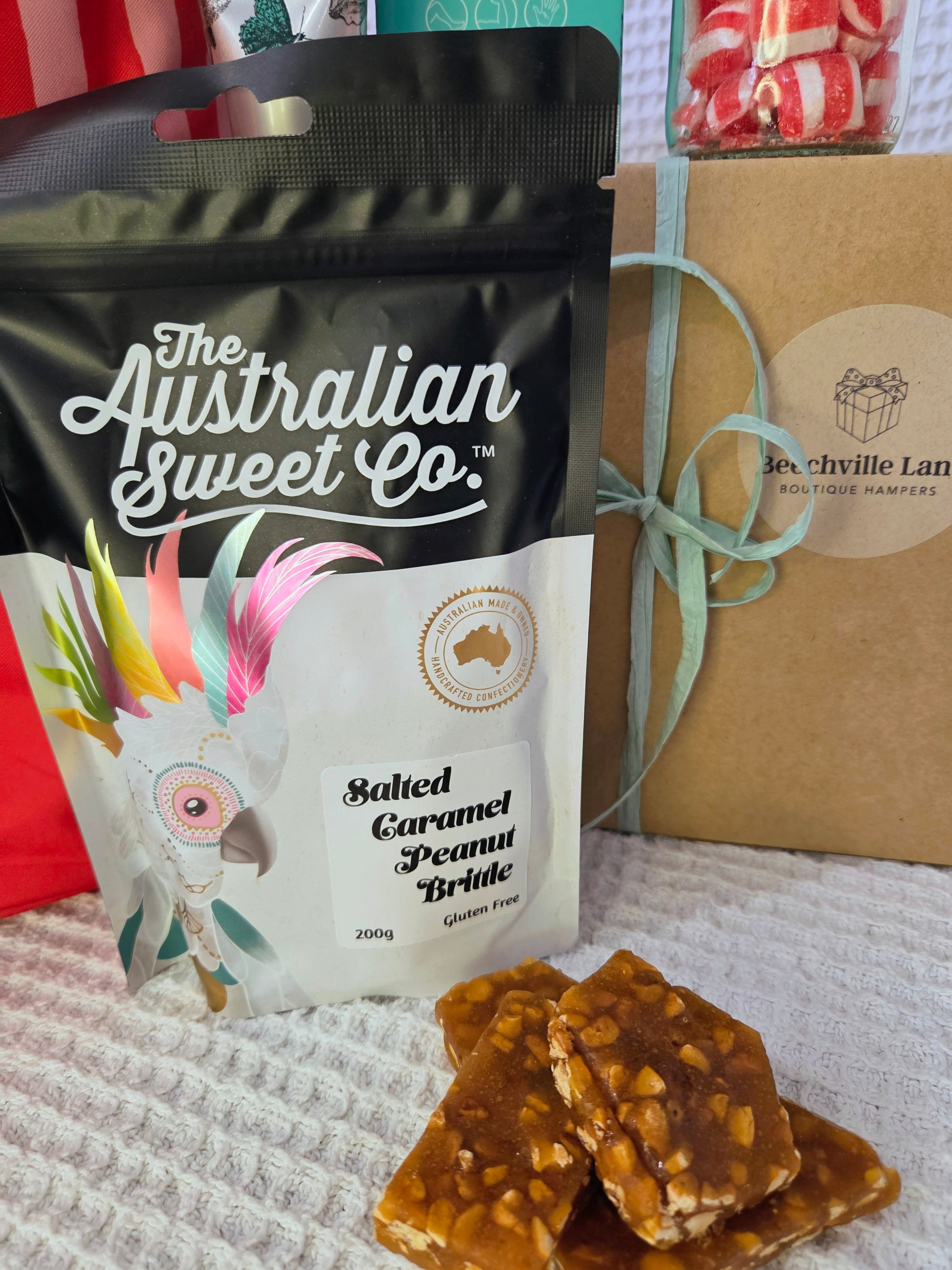Gift hamper for her with salted caramel peanut brittle
