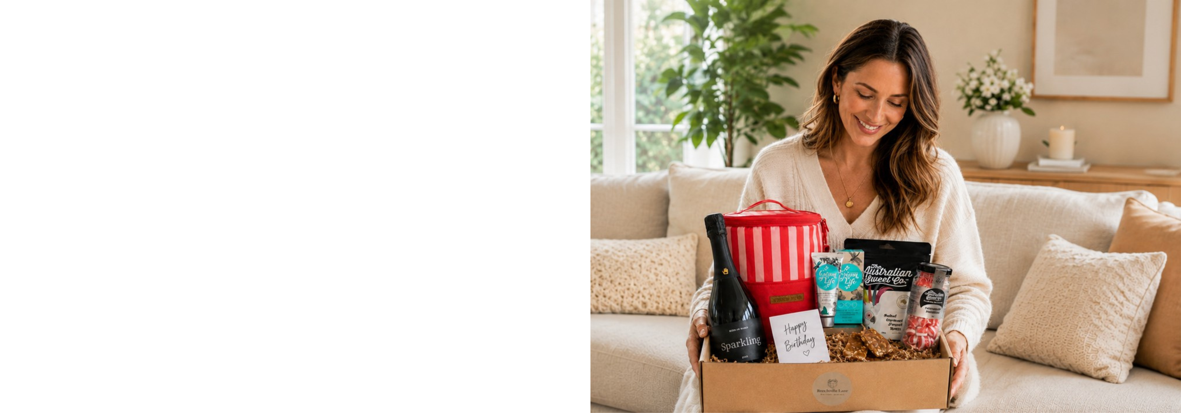 Gift hampers for women, mum with a beautiful gift hamper, women's birthday hamper